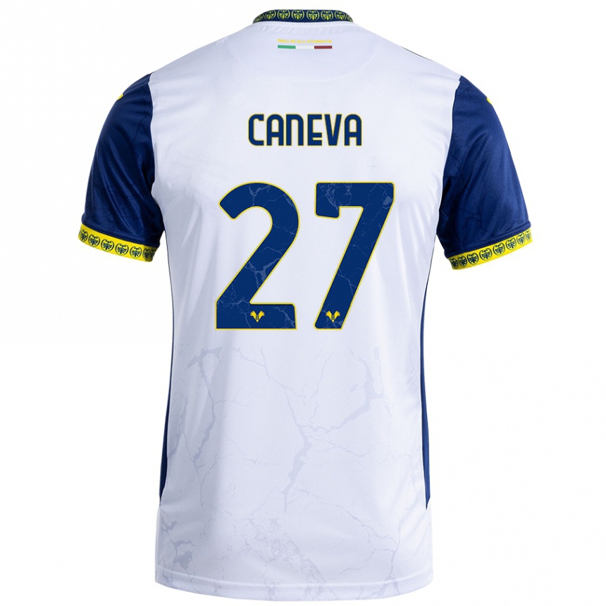 Men Football Elia Caneva #27 White Blue Away Jersey 2024/25 T-Shirt Nz