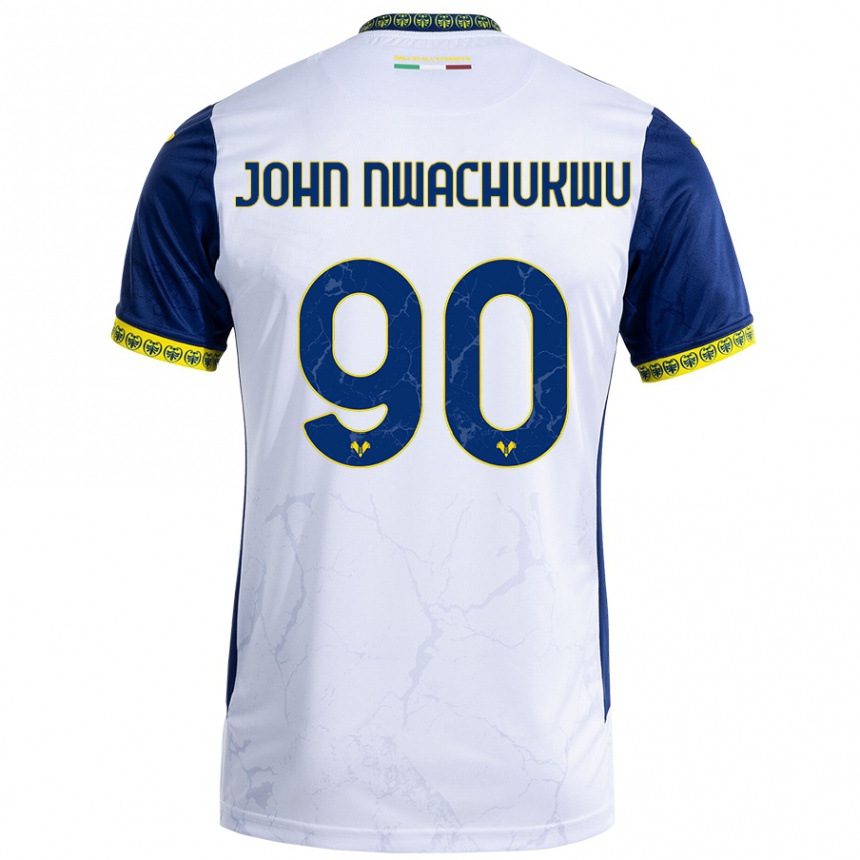 Men Football Samuel John Nwachukwu #90 White Blue Away Jersey 2024/25 T-Shirt Nz