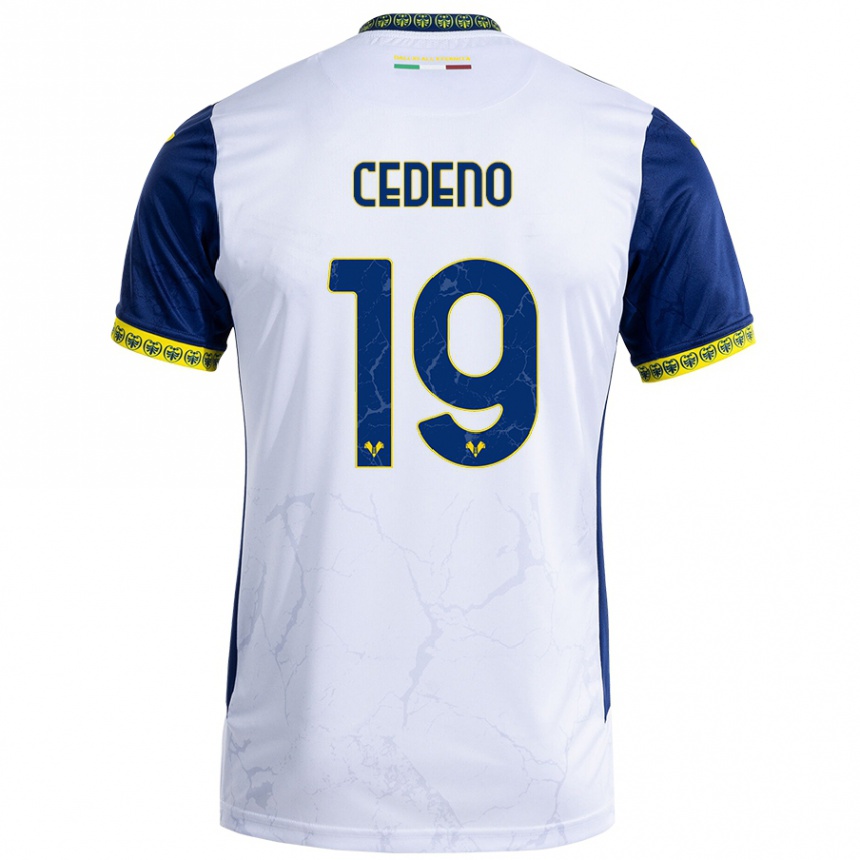 Men Football Lineth Cedeno #19 White Blue Away Jersey 2024/25 T-Shirt Nz