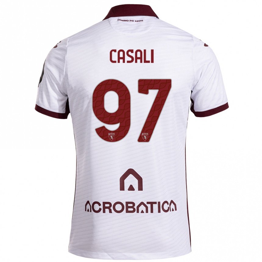 Men Football Michele Casali #97 White Maroon Away Jersey 2024/25 T-Shirt Nz