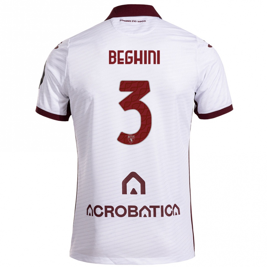 Men Football Giulia Beghini #3 White Maroon Away Jersey 2024/25 T-Shirt Nz