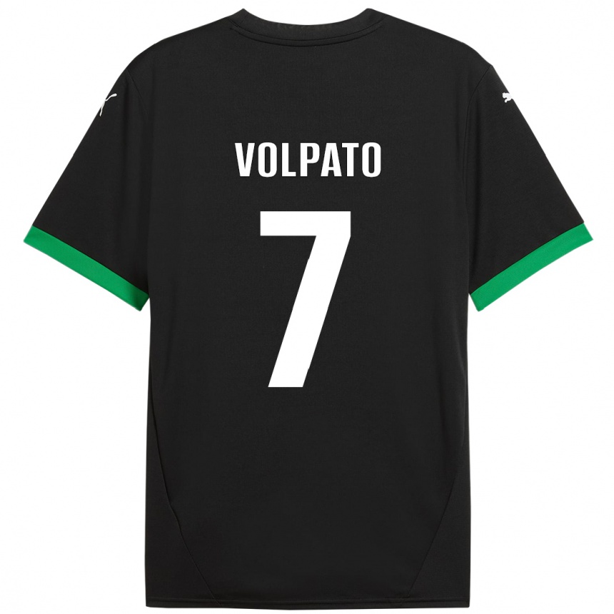 Women Football Cristian Volpato #7 Black Dark Green Home Jersey 2024/25 T-Shirt Nz