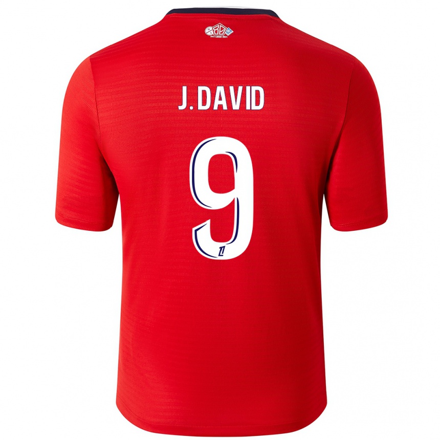 Women Football Jonathan David #9 Red White Home Jersey 2024/25 T-Shirt Nz