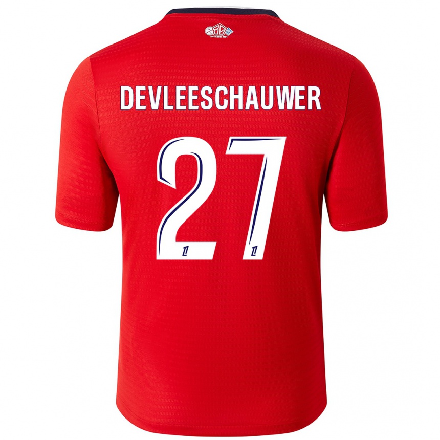 Women Football Gwenaëlle Devleeschauwer #27 Red White Home Jersey 2024/25 T-Shirt Nz