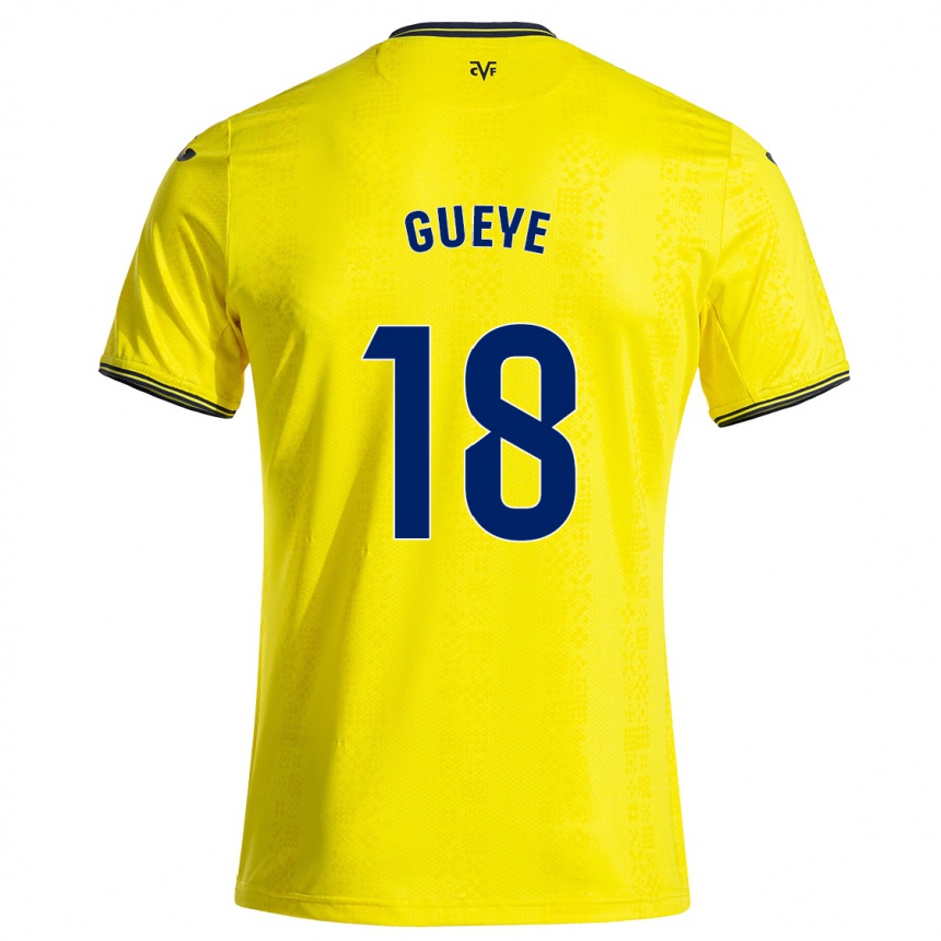 Women Football Pape Gueye #18 Yellow Black Home Jersey 2024/25 T-Shirt Nz