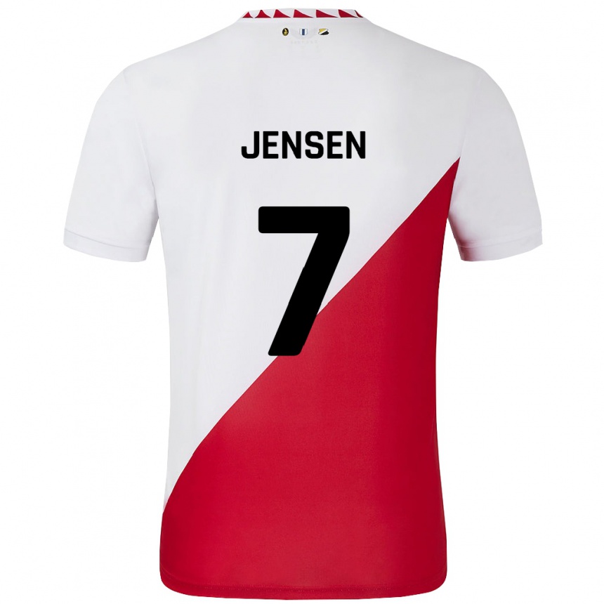 Women Football Victor Jensen #7 White Red Home Jersey 2024/25 T-Shirt Nz