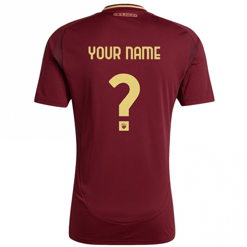 Women Football Your Name #0 Red Brown Gold Home Jersey 2024/25 T-Shirt Nz