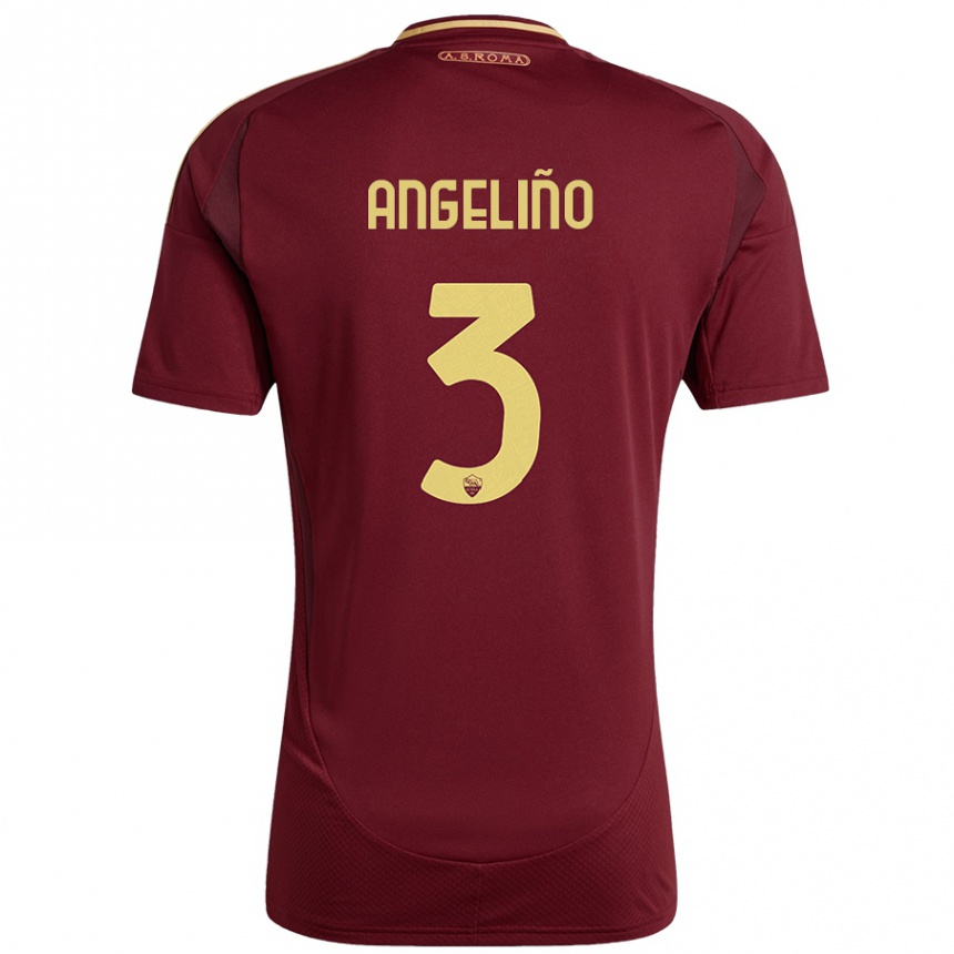 Women Football Angeliño #3 Red Brown Gold Home Jersey 2024/25 T-Shirt Nz