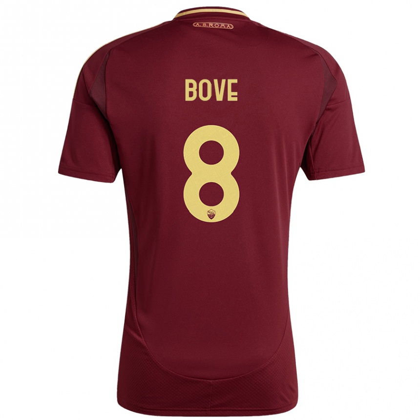 Women Football Edoardo Bove #8 Red Brown Gold Home Jersey 2024/25 T-Shirt Nz