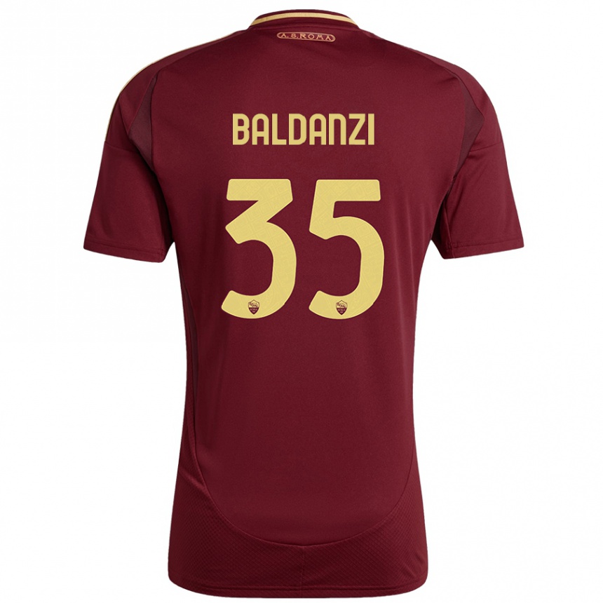 Women Football Tommaso Baldanzi #35 Red Brown Gold Home Jersey 2024/25 T-Shirt Nz