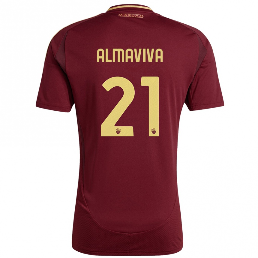 Women Football Mattia Almaviva #21 Red Brown Gold Home Jersey 2024/25 T-Shirt Nz