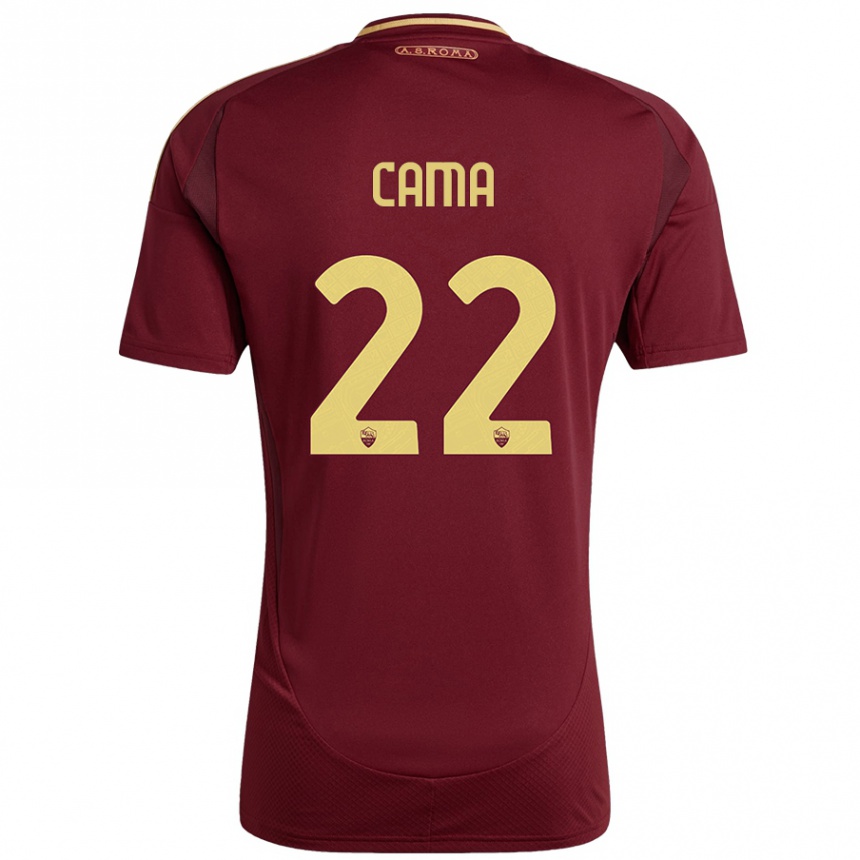 Women Football Cristian Cama #22 Red Brown Gold Home Jersey 2024/25 T-Shirt Nz