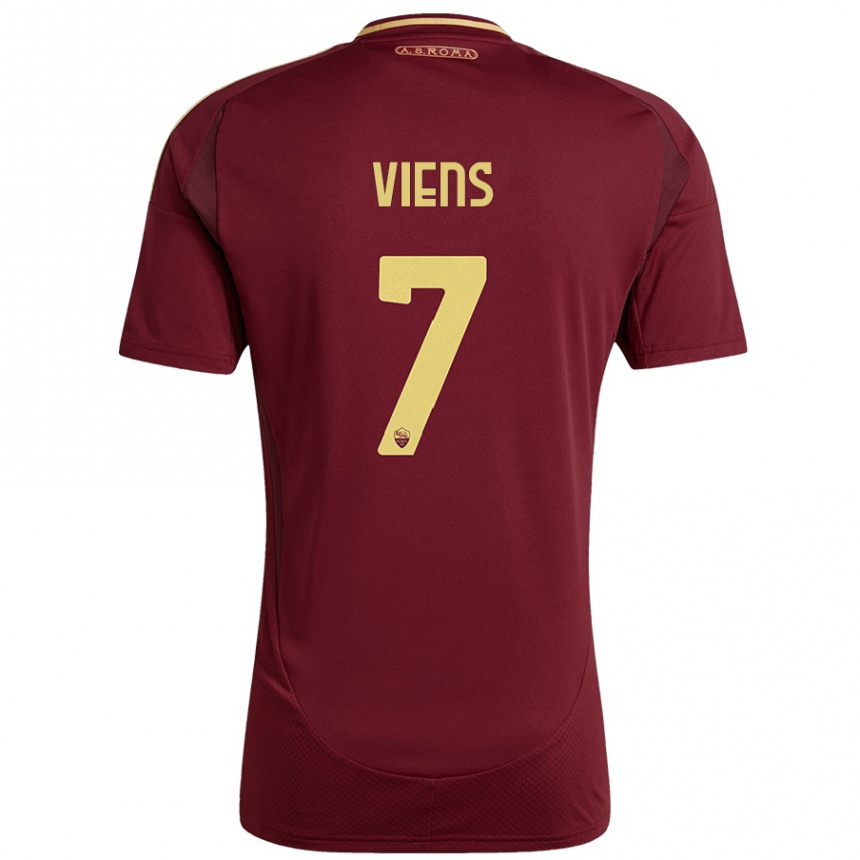 Women Football Evelyne Viens #7 Red Brown Gold Home Jersey 2024/25 T-Shirt Nz