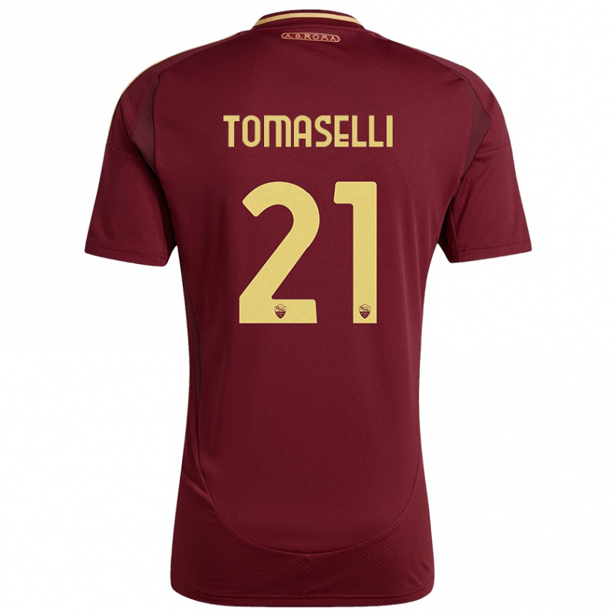 Women Football Martina Tomaselli #21 Red Brown Gold Home Jersey 2024/25 T-Shirt Nz