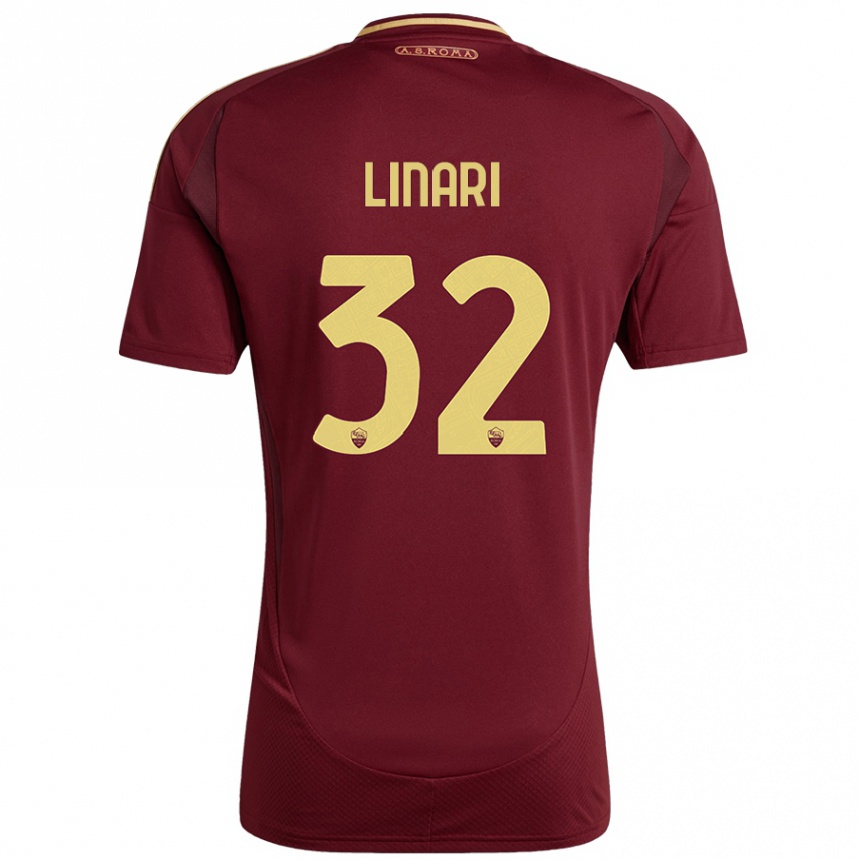 Women Football Elena Linari #32 Red Brown Gold Home Jersey 2024/25 T-Shirt Nz