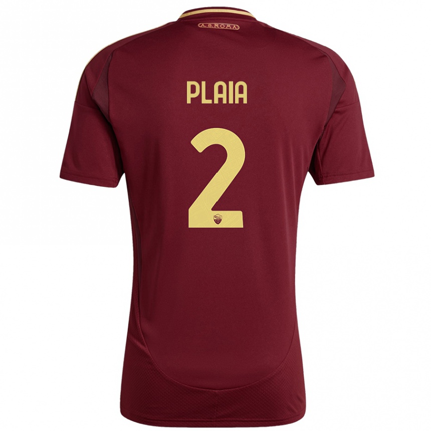 Women Football Matteo Plaia #2 Red Brown Gold Home Jersey 2024/25 T-Shirt Nz