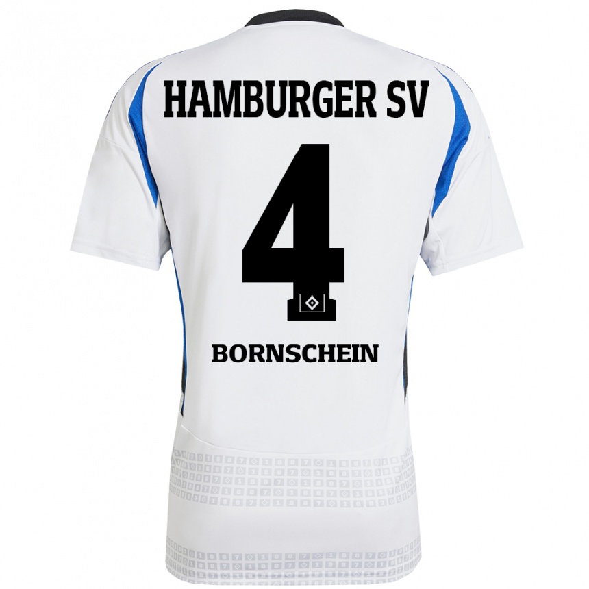 Women Football Lukas Bornschein #4 White Blue Home Jersey 2024/25 T-Shirt Nz