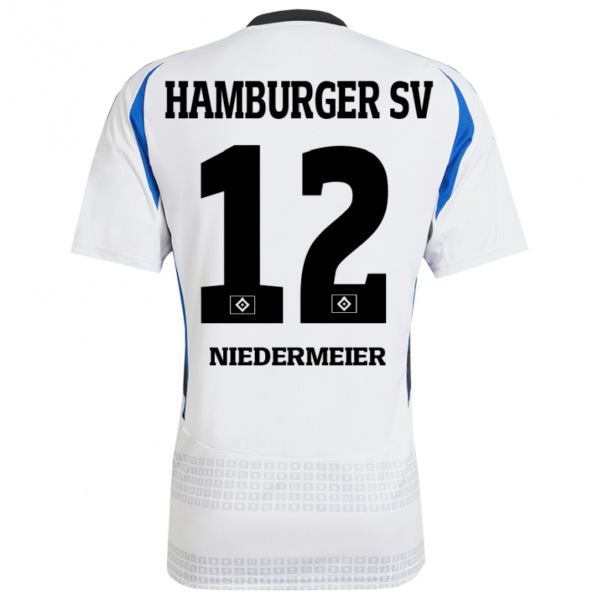 Women Football Philipp Niedermeier #12 White Blue Home Jersey 2024/25 T-Shirt Nz