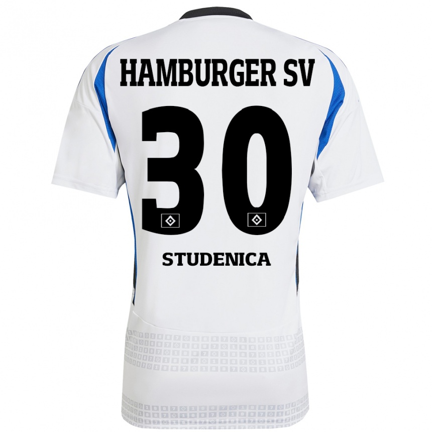 Women Football Aron Studenica #30 White Blue Home Jersey 2024/25 T-Shirt Nz