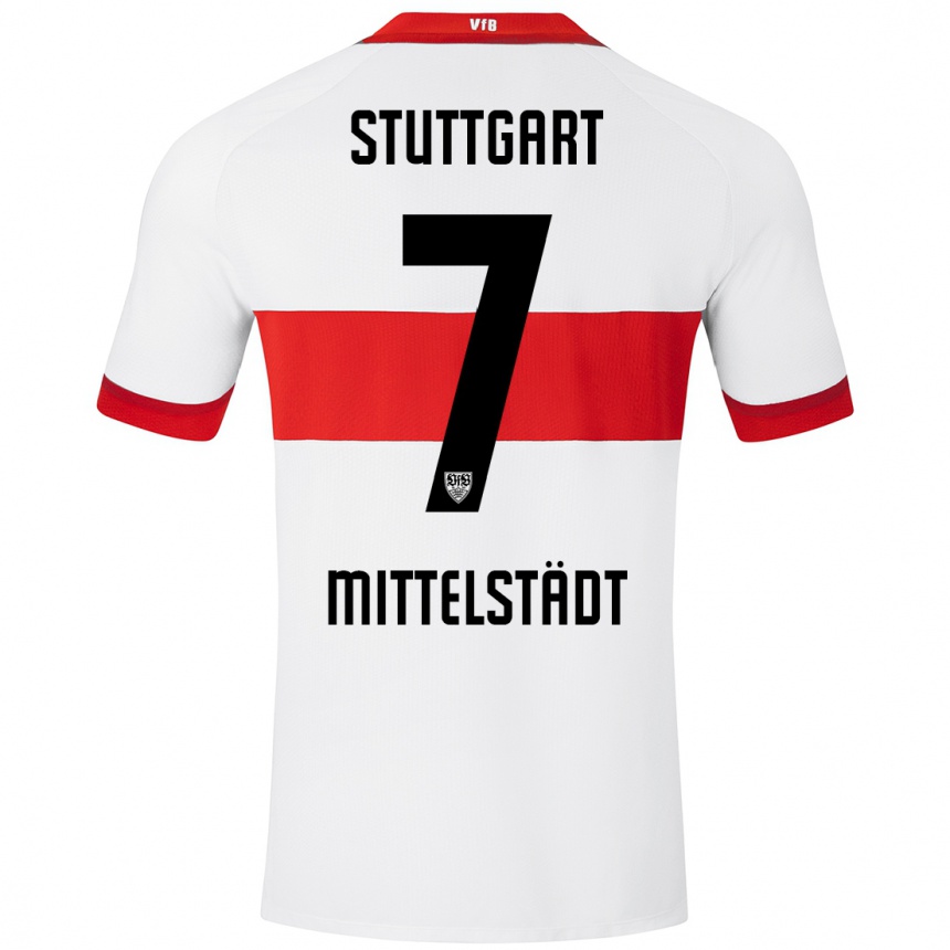 Women Football Maximilian Mittelstädt #7 White Red Home Jersey 2024/25 T-Shirt Nz