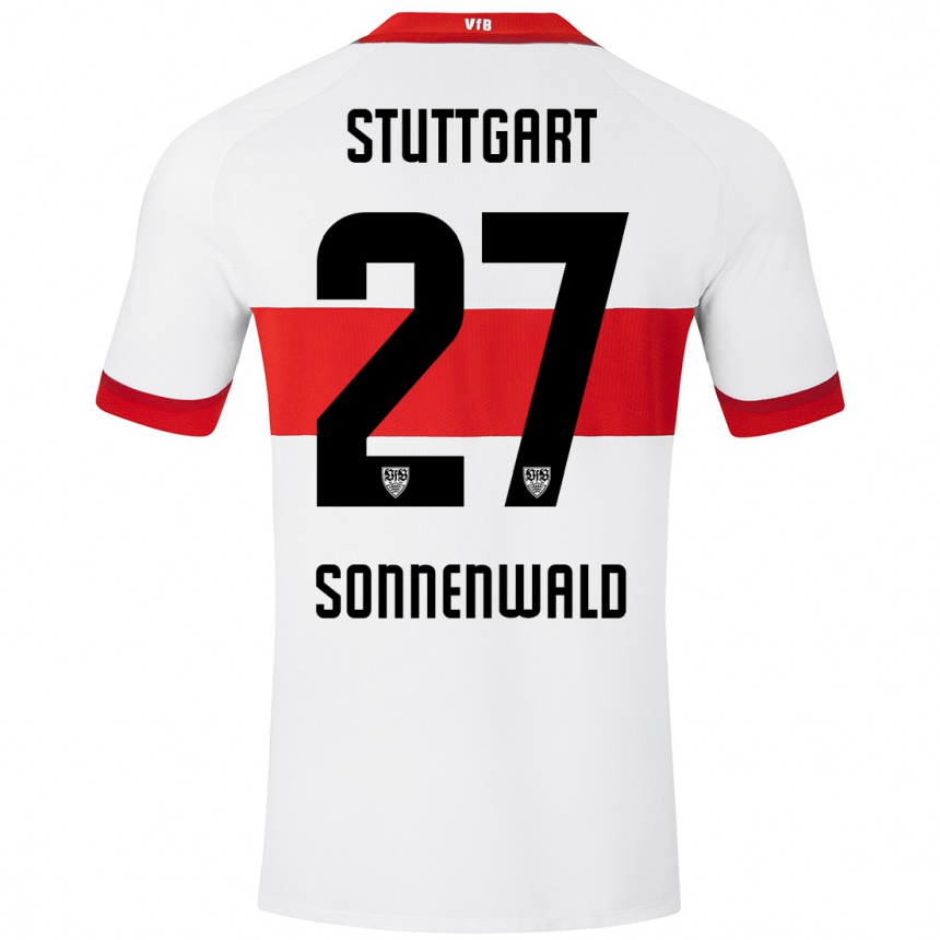 Women Football Lukas Sonnenwald #27 White Red Home Jersey 2024/25 T-Shirt Nz