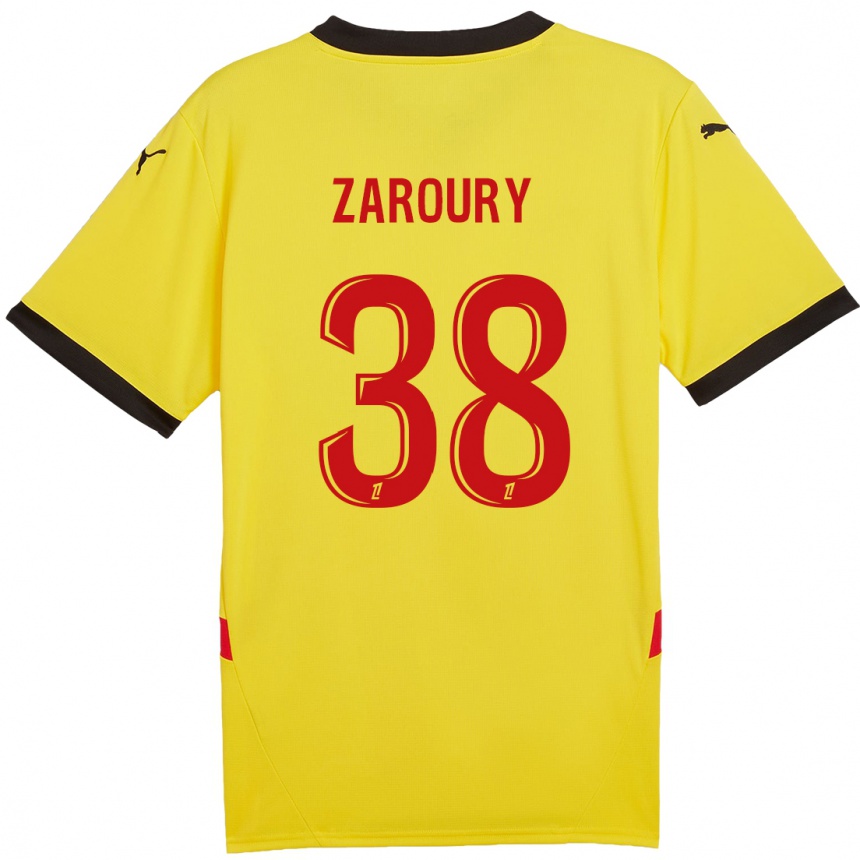 Women Football Anass Zaroury #38 Yellow Red Home Jersey 2024/25 T-Shirt Nz