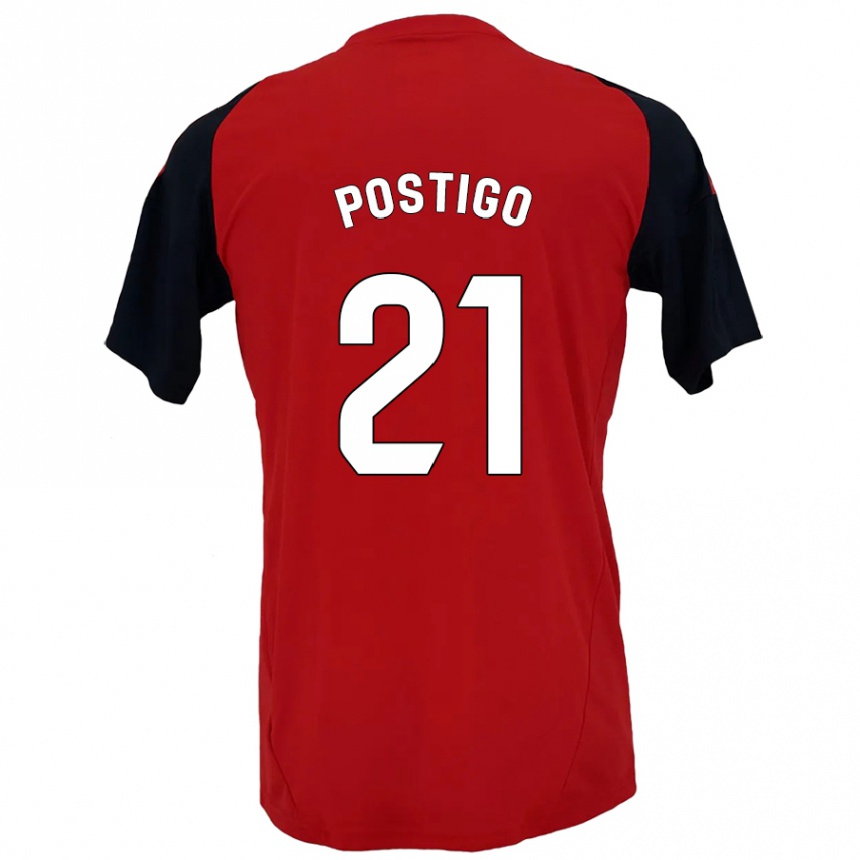 Women Football Sergio Postigo #21 Red Black Home Jersey 2024/25 T-Shirt Nz