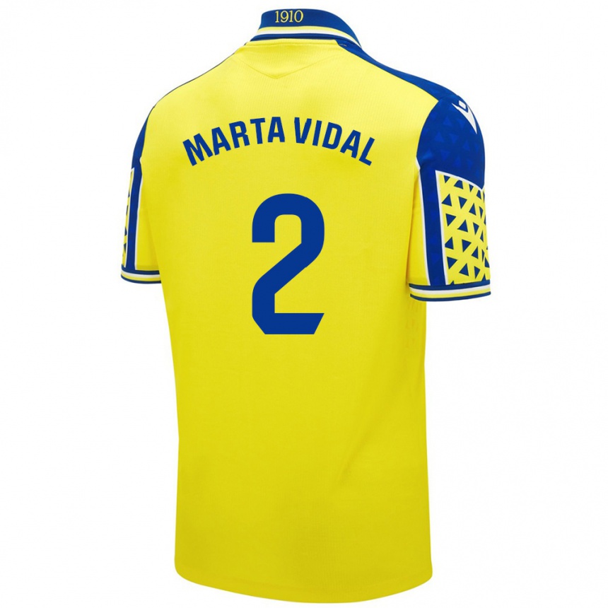 Women Football Marta Vidal Vela #2 Yellow Blue Home Jersey 2024/25 T-Shirt Nz