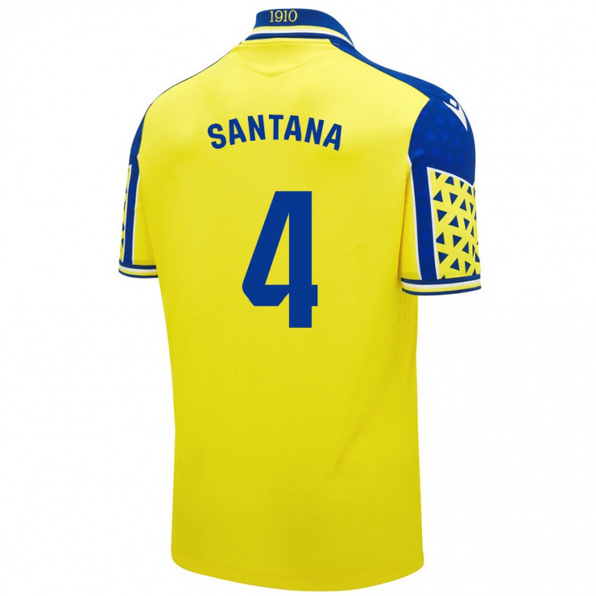 Women Football María Del Carmen Santana Vázquez #4 Yellow Blue Home Jersey 2024/25 T-Shirt Nz