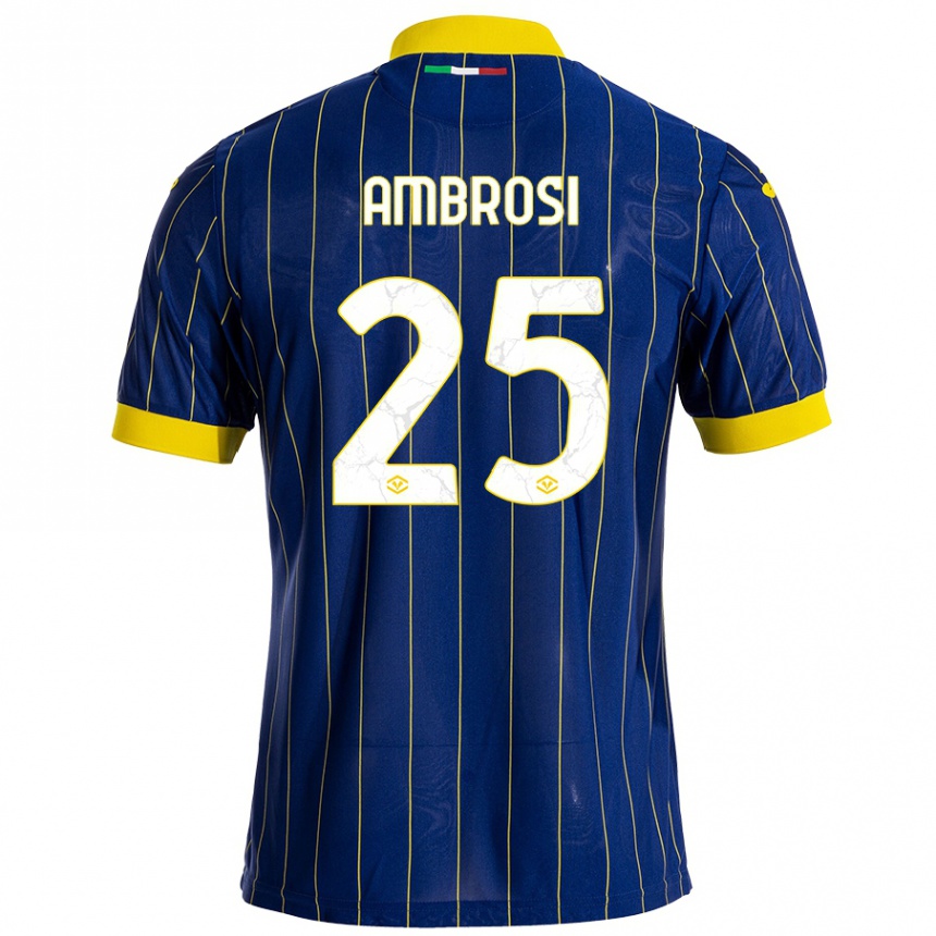 Women Football Caterina Ambrosi #25 Blue Yellow Home Jersey 2024/25 T-Shirt Nz