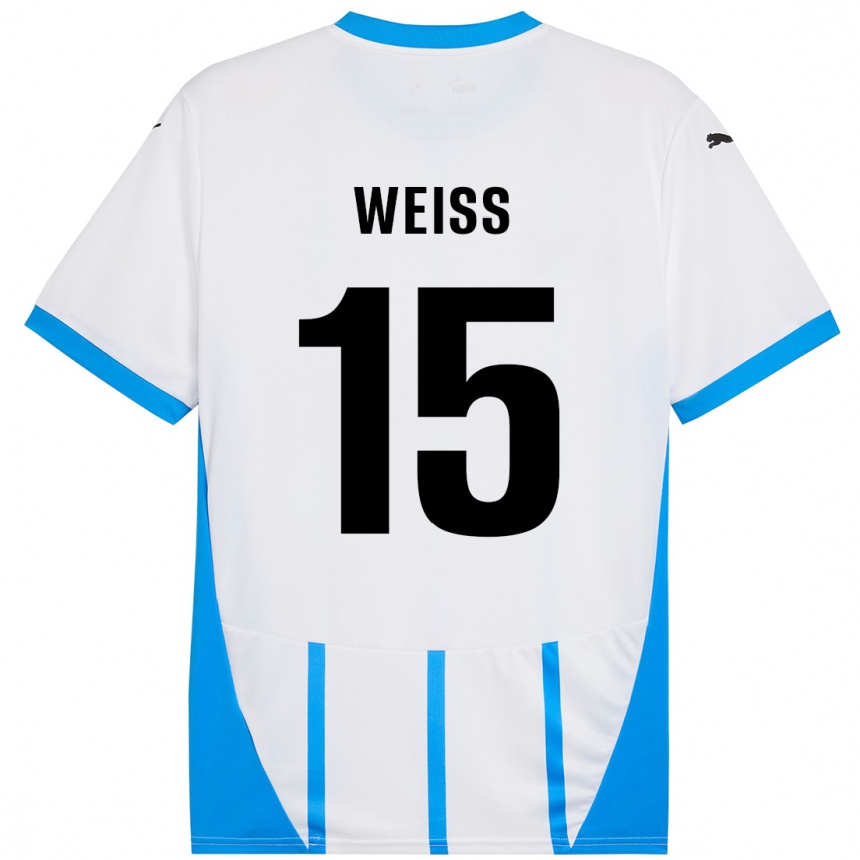 Women Football David Weiss #15 White Blue Away Jersey 2024/25 T-Shirt Nz