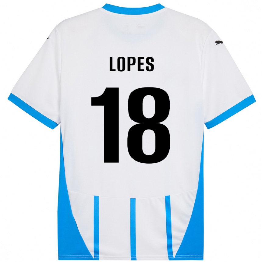 Women Football Emerick Lopes #18 White Blue Away Jersey 2024/25 T-Shirt Nz