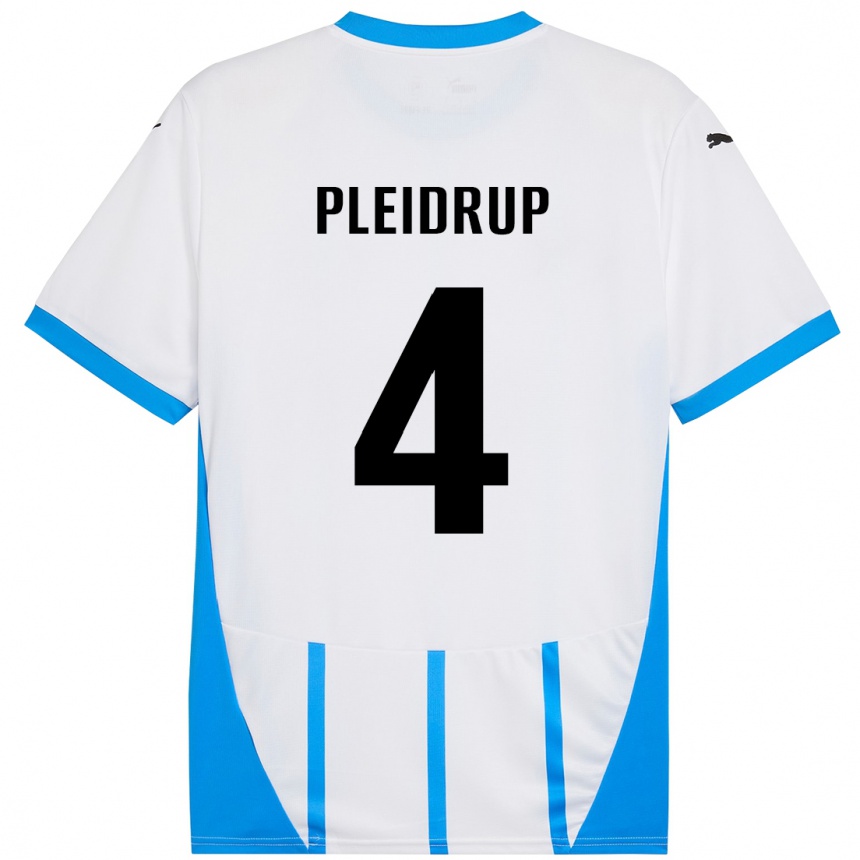 Women Football Caroline Pleidrup #4 White Blue Away Jersey 2024/25 T-Shirt Nz