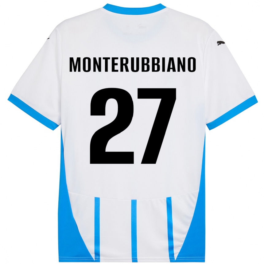 Women Football Valeria Monterubbiano #27 White Blue Away Jersey 2024/25 T-Shirt Nz