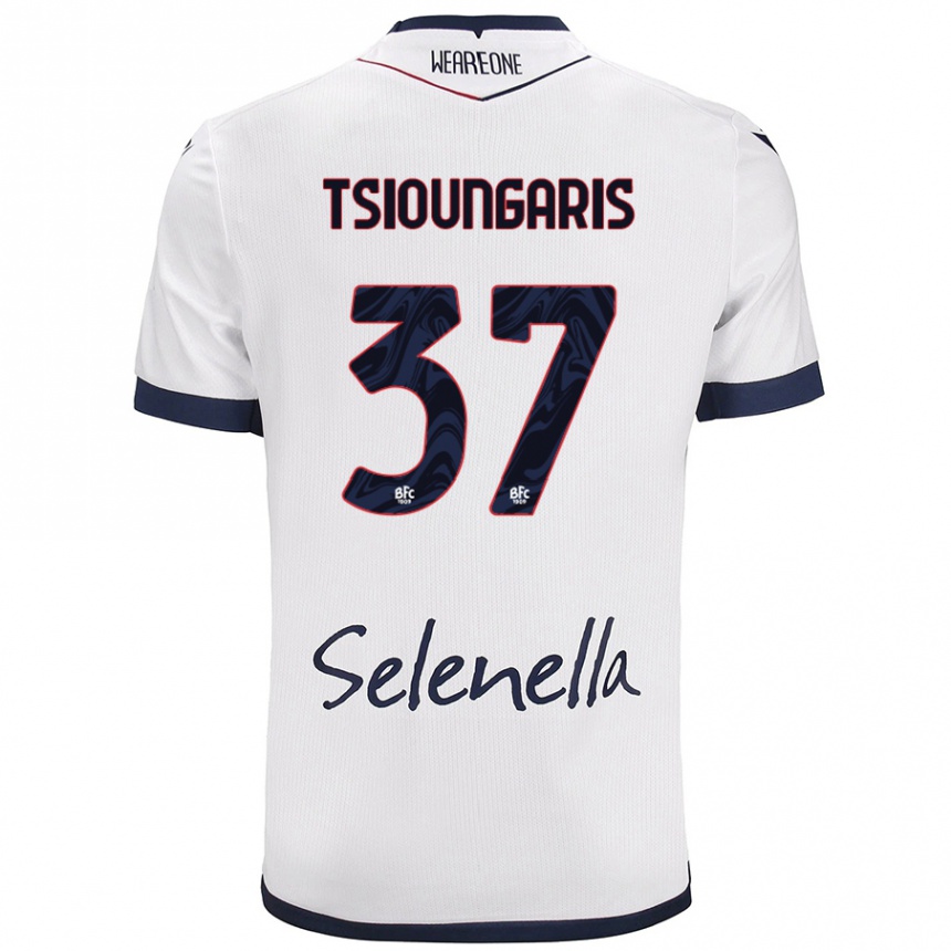 Women Football Theodoros Tsioungaris #37 White Royal Blue Away Jersey 2024/25 T-Shirt Nz