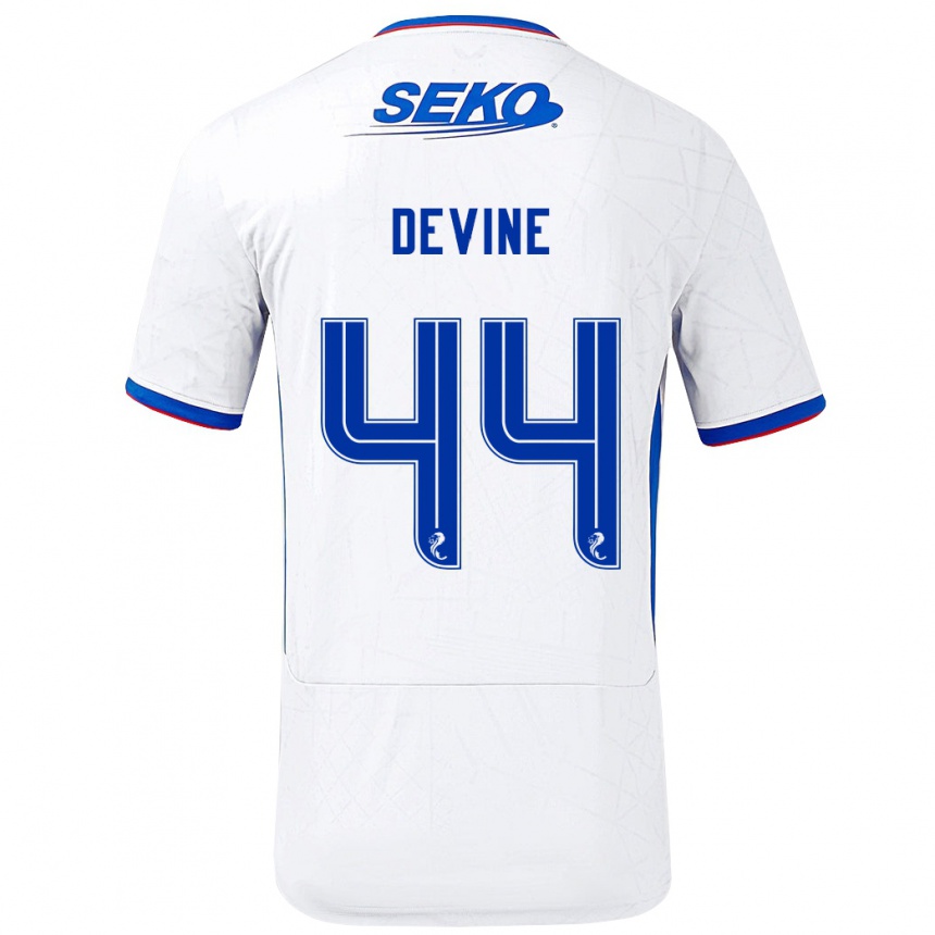 Women Football Adam Devine #44 White Blue Away Jersey 2024/25 T-Shirt Nz