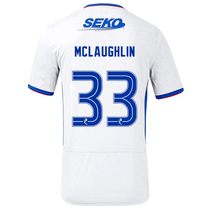 Women Football Jon Mclaughlin #33 White Blue Away Jersey 2024/25 T-Shirt Nz