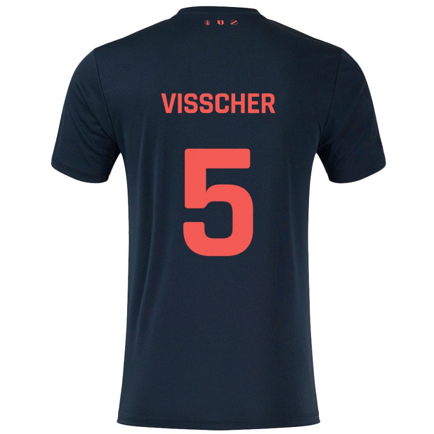 Women Football Amber Visscher #5 Black Red Away Jersey 2024/25 T-Shirt Nz