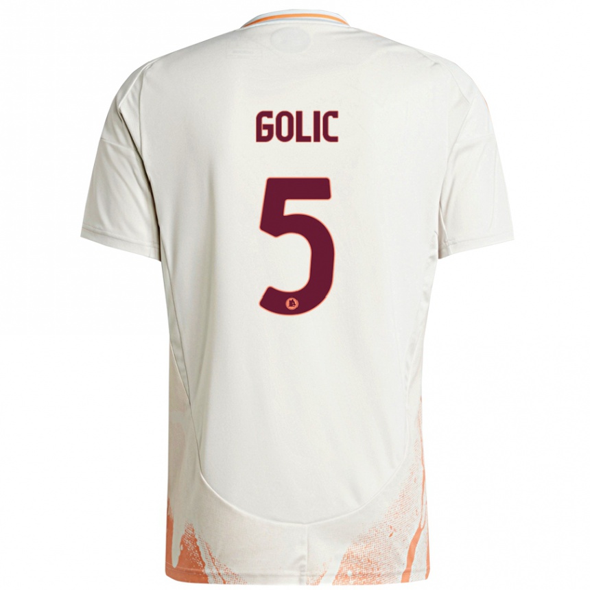 Women Football Lovro Golic #5 Cream White Orange Away Jersey 2024/25 T-Shirt Nz