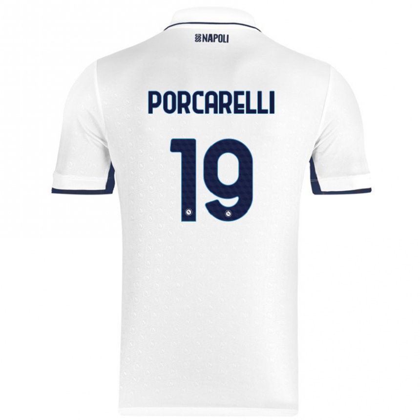 Women Football Maddelena Porcarelli #19 White Royal Blue Away Jersey 2024/25 T-Shirt Nz