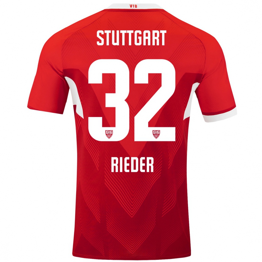 Women Football Fabian Rieder #32 Red White Away Jersey 2024/25 T-Shirt Nz