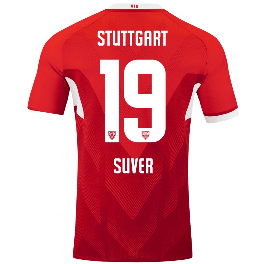 Women Football Jakov Suver #19 Red White Away Jersey 2024/25 T-Shirt Nz