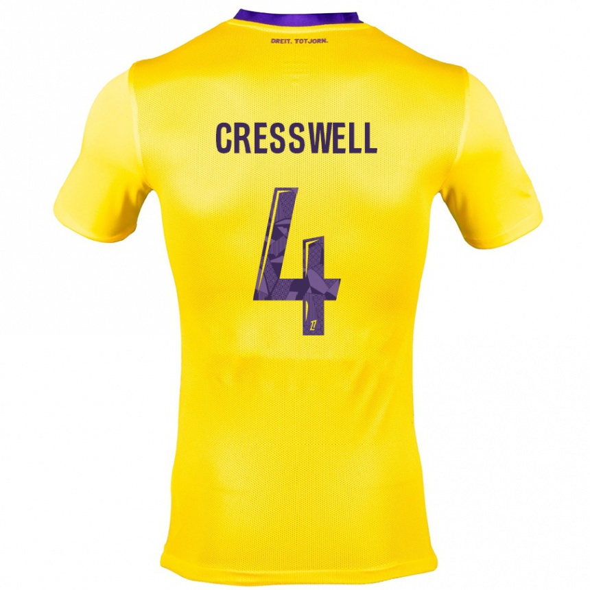 Women Football Charlie Cresswell #4 Yellow Purple Away Jersey 2024/25 T-Shirt Nz