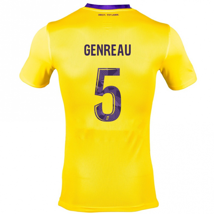 Women Football Denis Genreau #5 Yellow Purple Away Jersey 2024/25 T-Shirt Nz