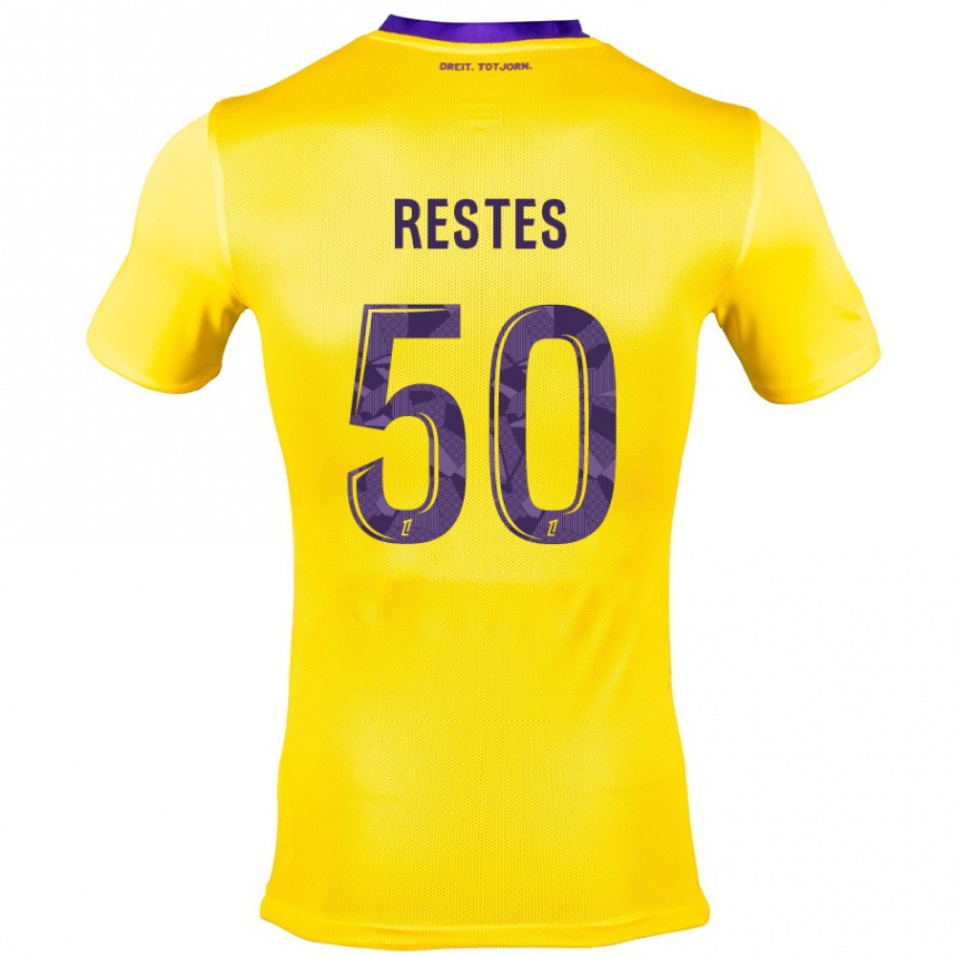 Women Football Guillaume Restes #50 Yellow Purple Away Jersey 2024/25 T-Shirt Nz