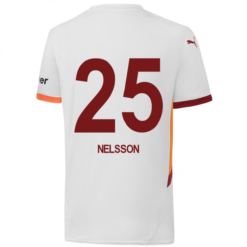 Women Football Victor Nelsson #25 White Yellow Red Away Jersey 2024/25 T-Shirt Nz