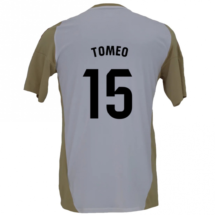 Women Football Pablo Tomeo #15 Brown White Away Jersey 2024/25 T-Shirt Nz