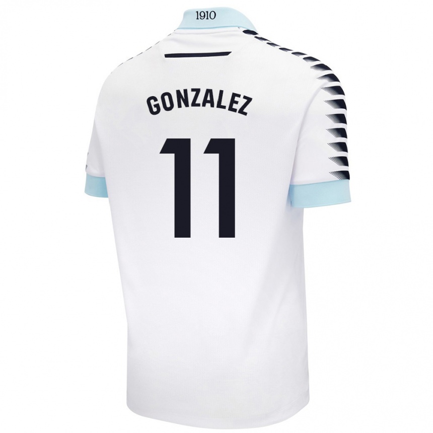 Women Football Chus González #11 White Blue Away Jersey 2024/25 T-Shirt Nz