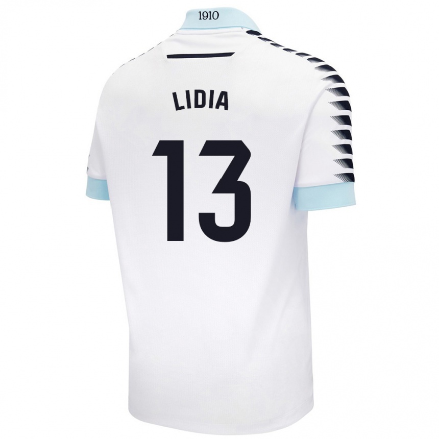 Women Football Lidia Rincón García #13 White Blue Away Jersey 2024/25 T-Shirt Nz