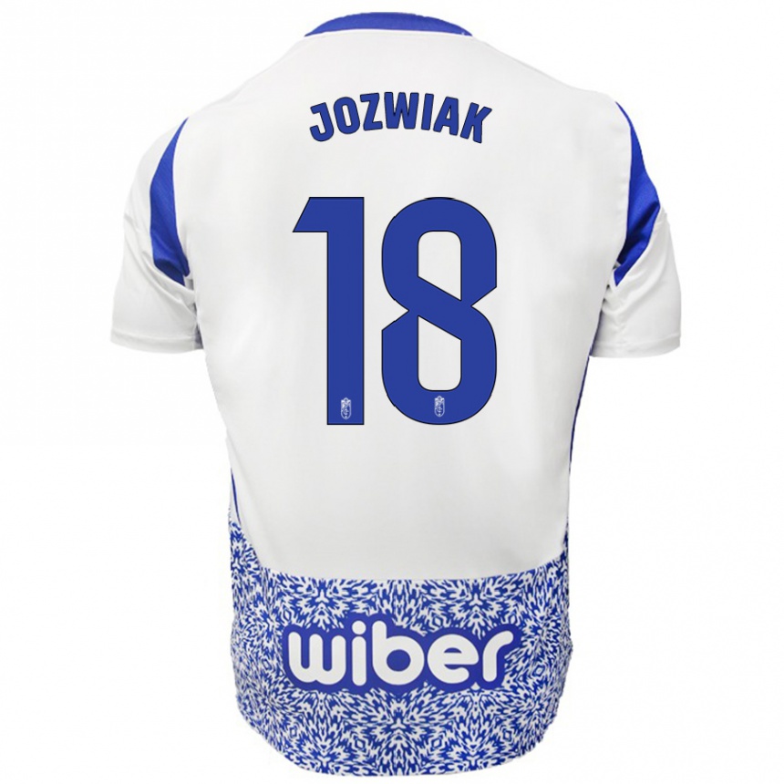 Women Football Kamil Józwiak #18 White Blue Away Jersey 2024/25 T-Shirt Nz